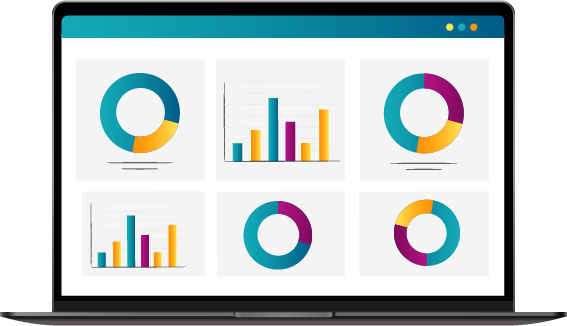 Laptop med olika data visualiseringar för en rapport.