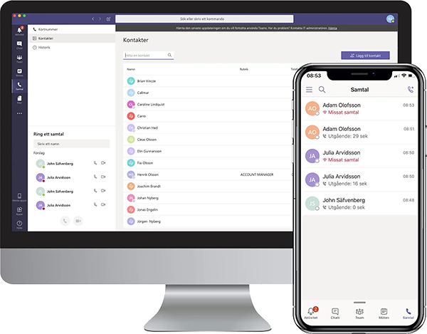 Växel i Teams - Dator och mobilskärm