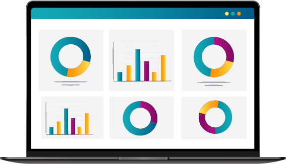 Laptop med olika data visualiseringar för en rapport.